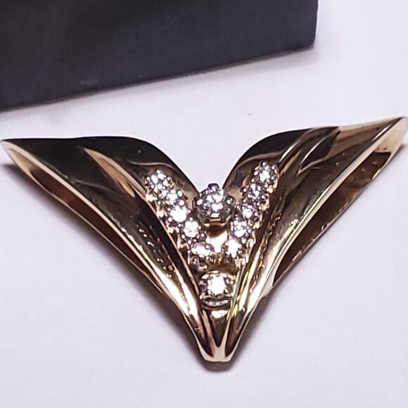 Vintage Custom .40ctw Natural SI2 GH Diamond "V" 10Kt Yellow Gold Enhancer#23330 - Picture 7 of 8